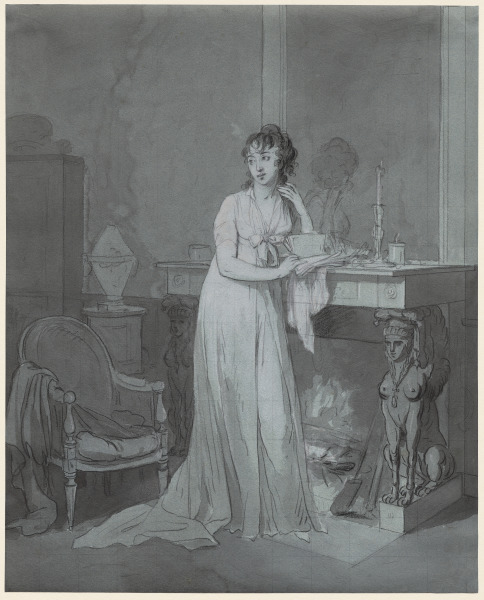 Woman in Front of a Fireplace