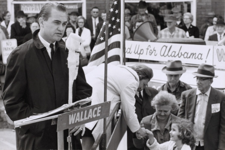 George Wallace speaking to a crowd during presidential campaign, Alabama