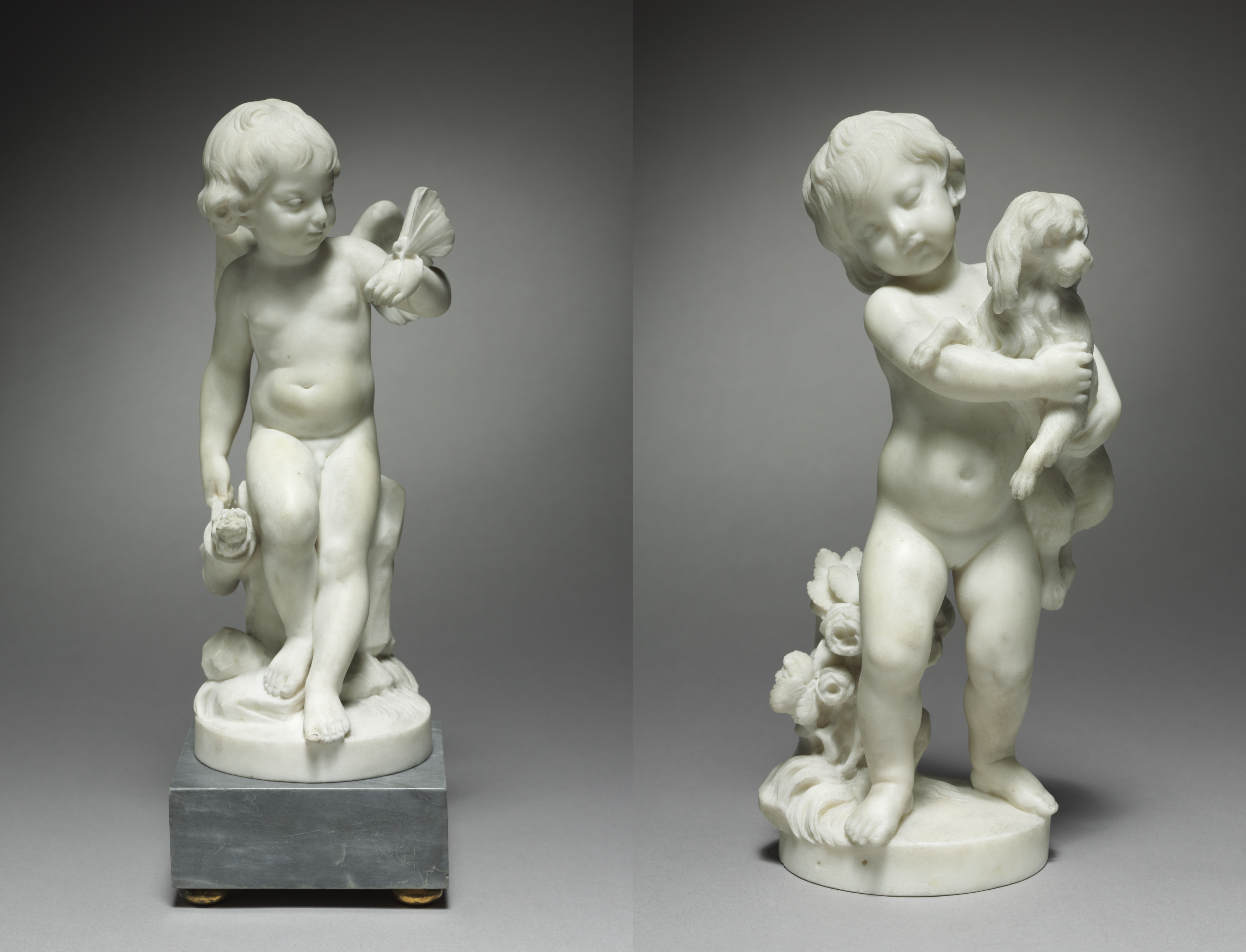 Pair of Marble Statuettes: Fickle Love and Faithful Love