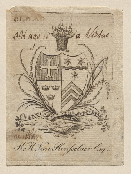 Bookplate:  Coat of Arms with K. K. Van Rensselaer, Esq. inscribed below