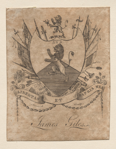 Bookplate:  Coat of Arms with James Giles inscribed below