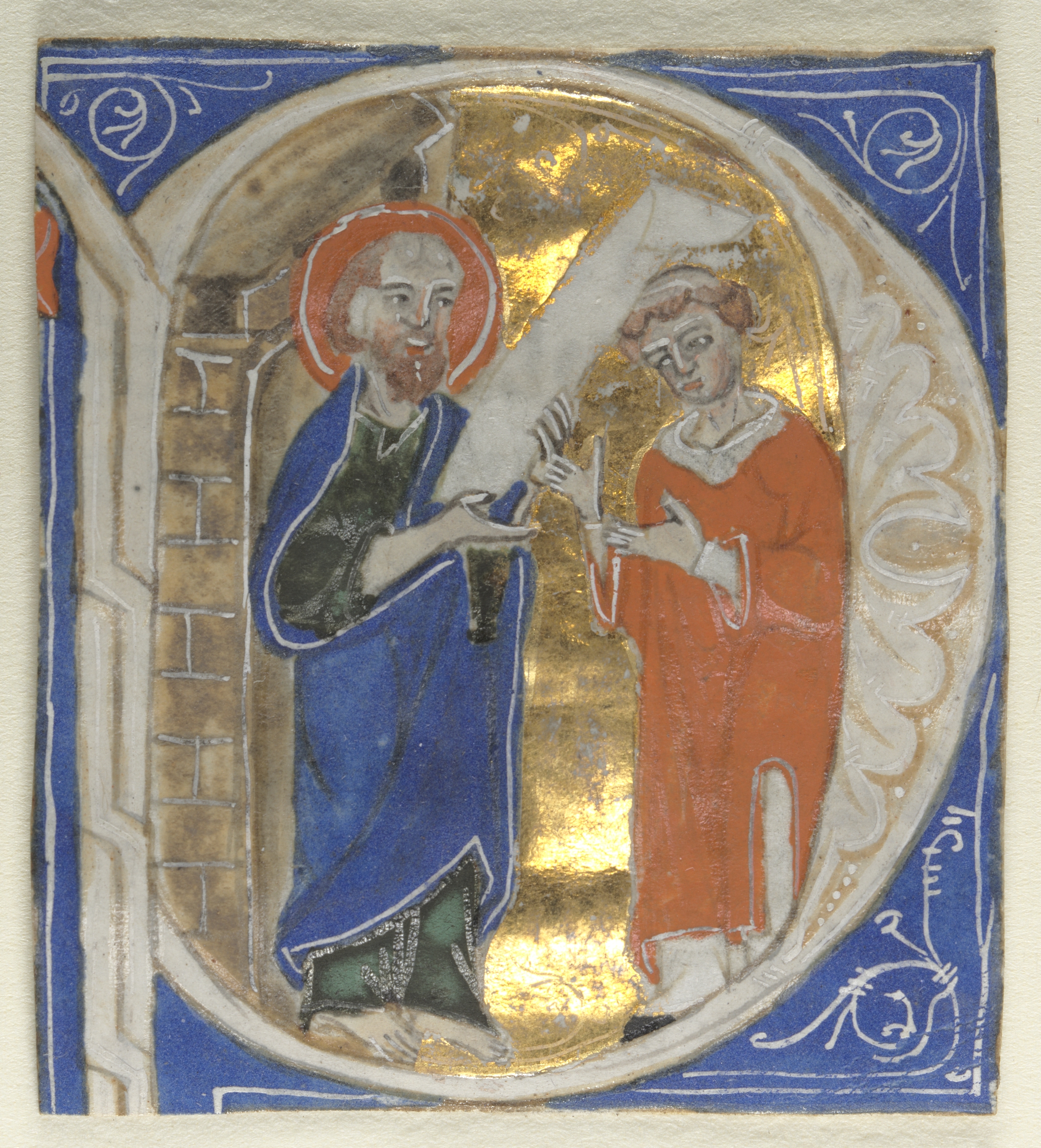 Historiated Initial Excised from a Bible: St. Paul and a Cleric