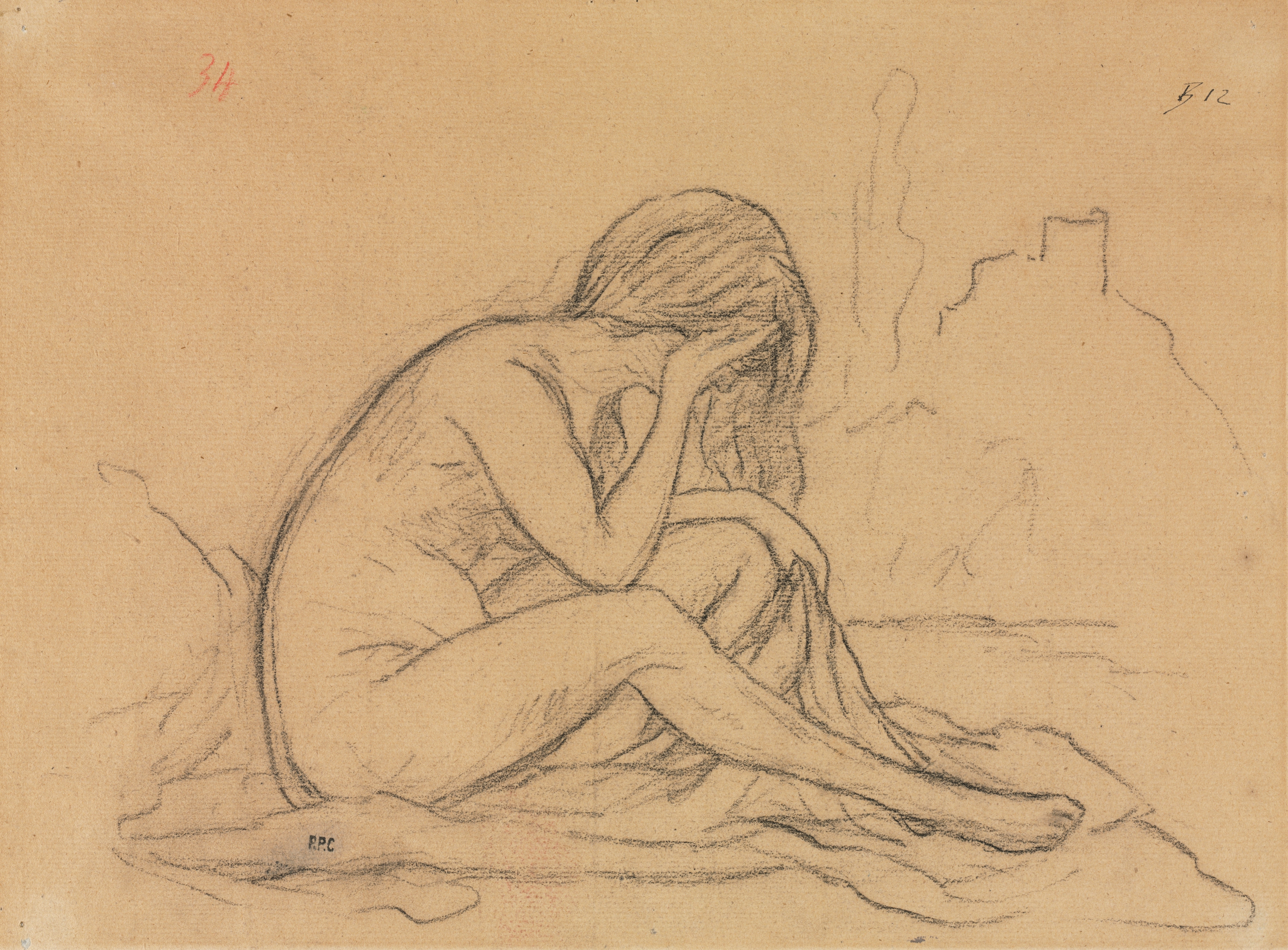 Study of a Female Nude (possibly for an unrealized allegorical painting) (recto)
