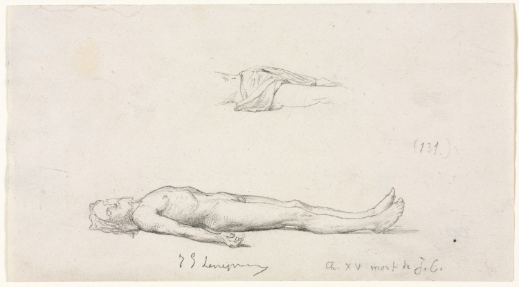 Sketch of the Dead Christ, and Detail Sketch of Loincloth