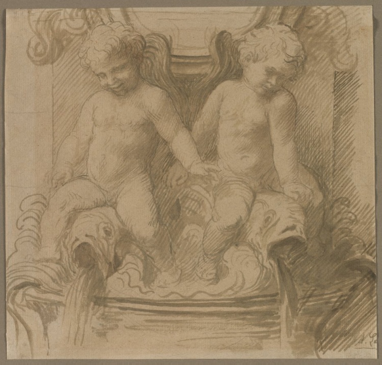 Fountain with Putti Riding Dolphins