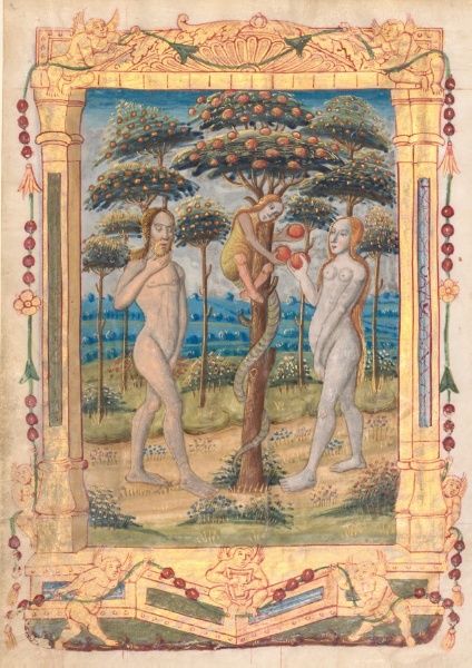 Leaf from a Book of Hours: Adam and Eve and the Fall of Man (Prefatory Miniature to the Office of the Virgin) (recto)