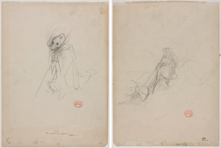 Sketch for "The Wolf Turned Shepherd" (recto) Sketch of Hunting Scene (verso)