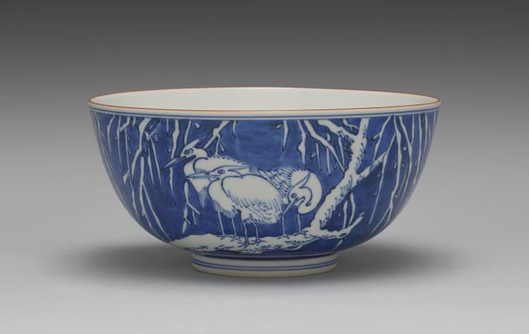 Sweets Bowl with Egrets and Willow in Snow