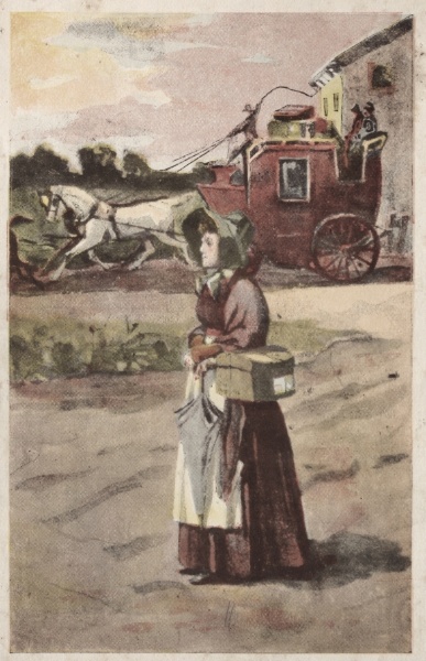 Stagecoach with Woman in Foreground
