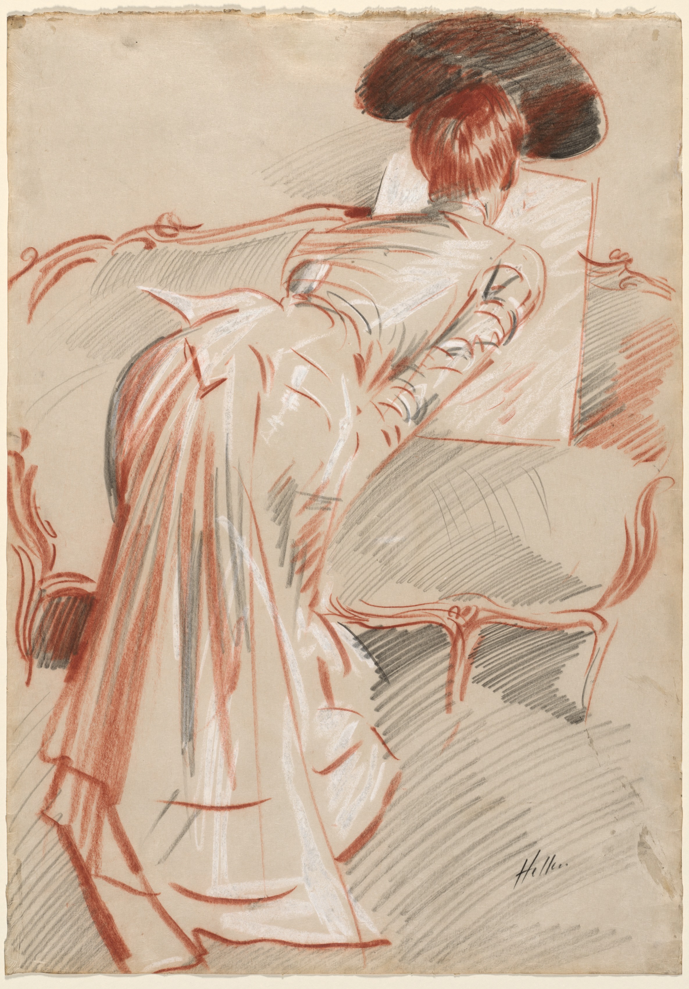 Woman (Possibly Madame Alice Hellu) Looking at a Drawing