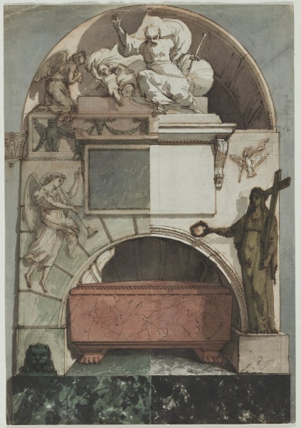 Design for a Fresco of an Artist's Tomb in the Certosa of Bologna (recto)