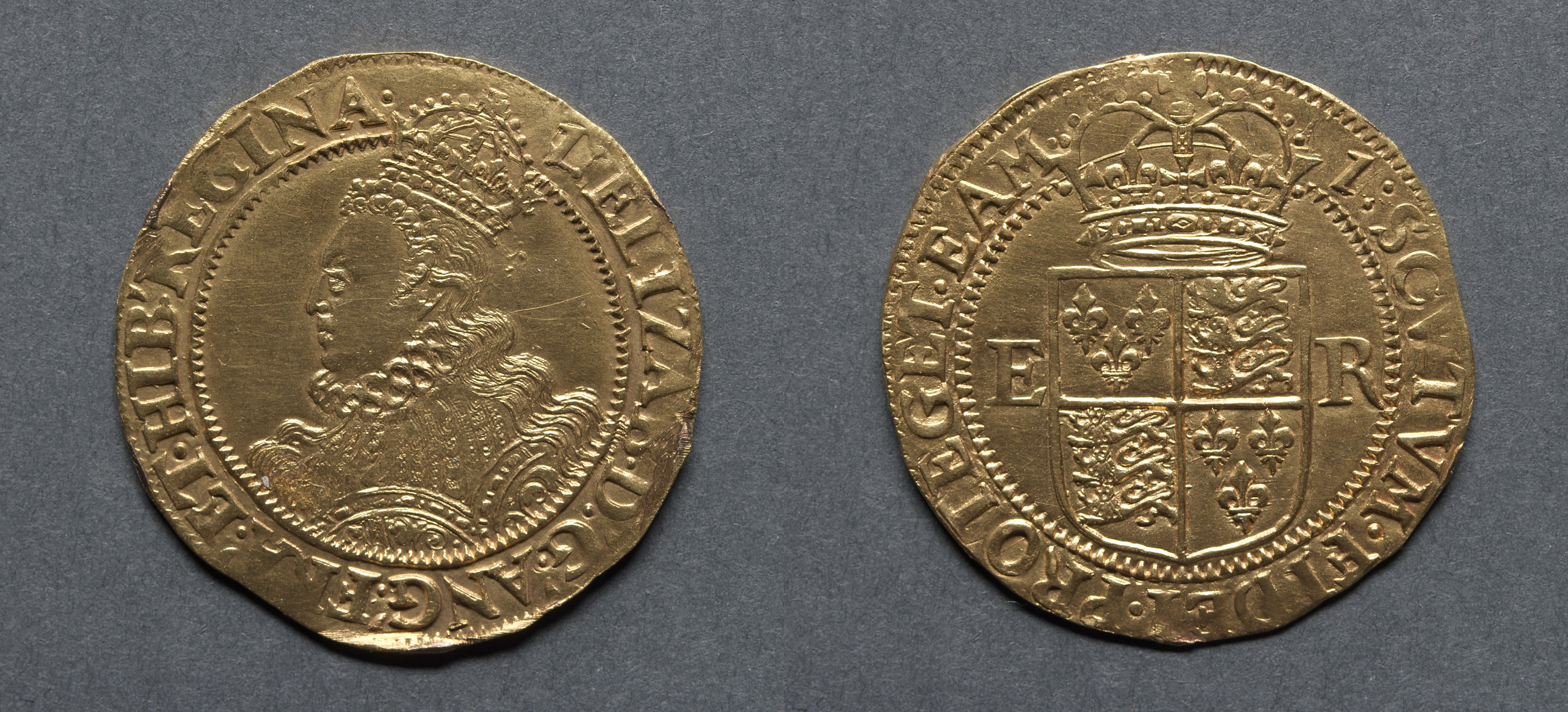 Half Pound: Elizabeth I (obverse); Crowned Shield of Arms (reverse)