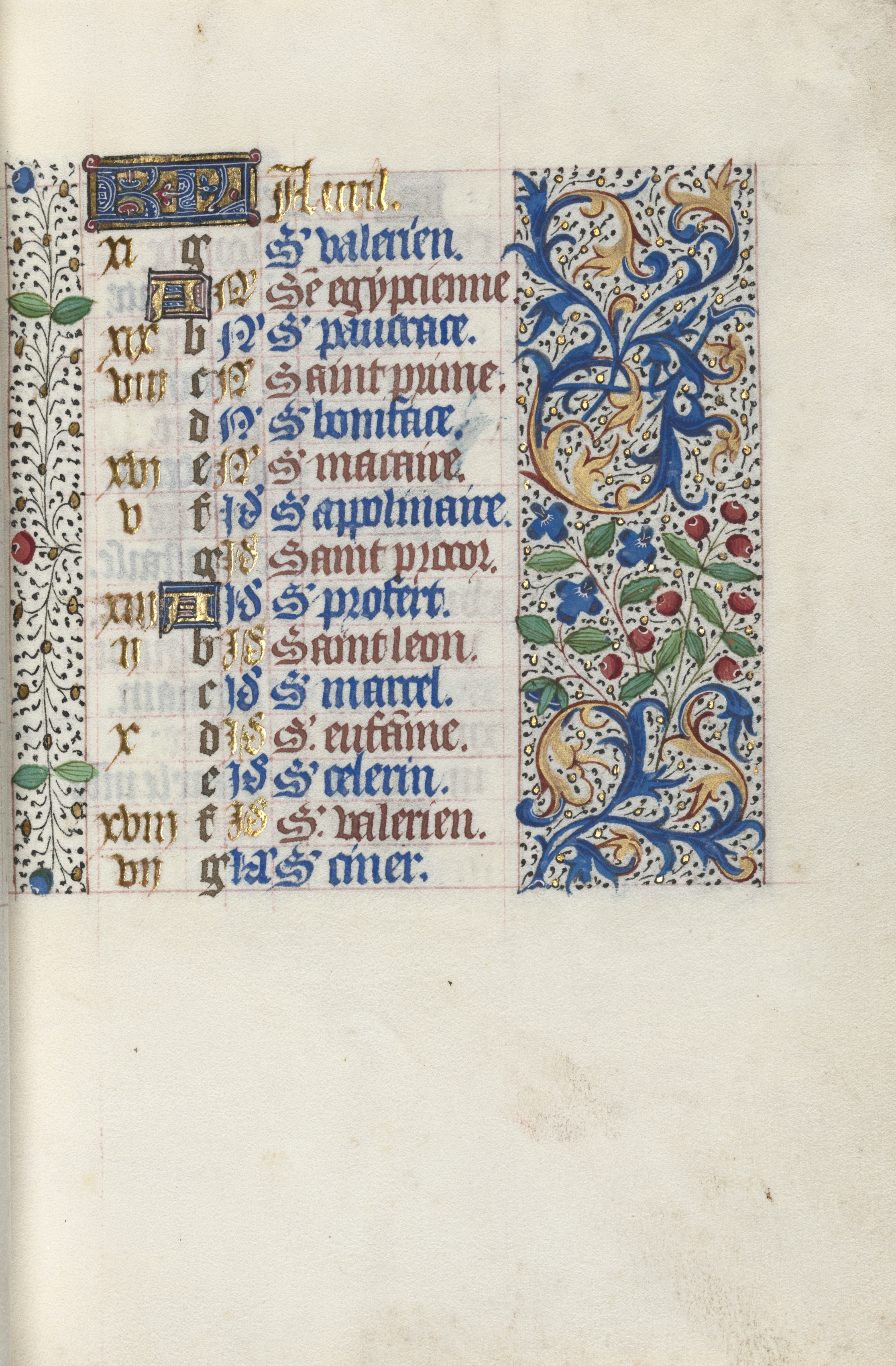 Book of Hours (Use of Rouen): fol. 4r, Calendar Page for April
