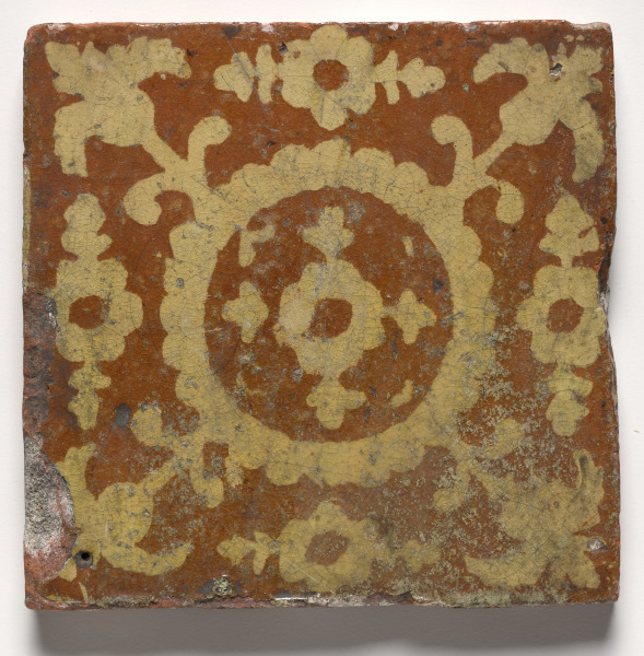 Tile- Brown with Yellow Central Motif