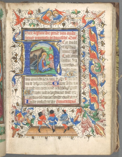 Book of Hours (Use of Utrecht): fol. 14r, Initial with The Nativity