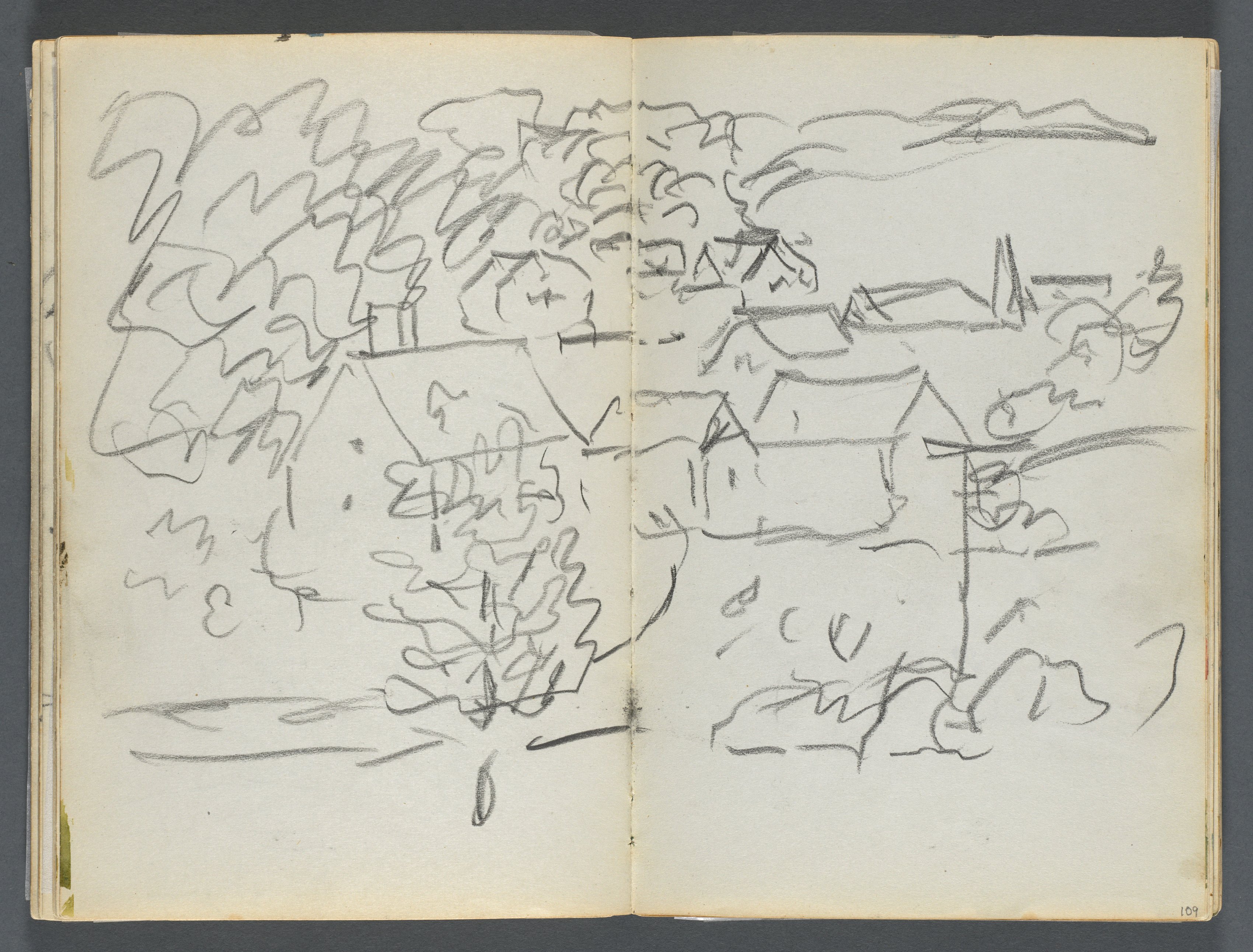Sketchbook, The Dells, N° 127, page 108 & 109: Landscape with Houses