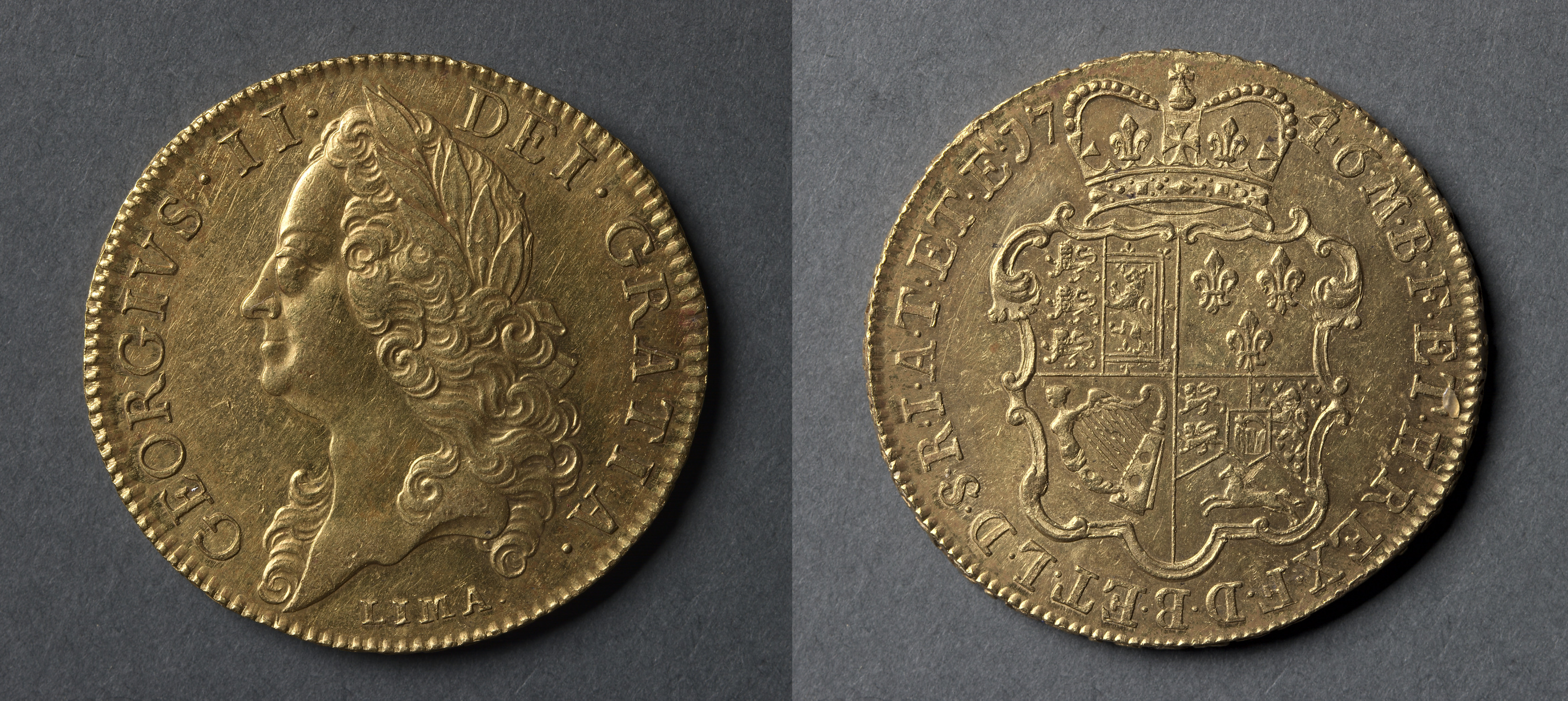 Five Guineas: George II (obverse); Shield of Arms (reverse)
