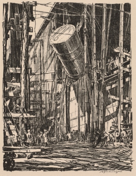 On the Clyde, 1917-1918:  Lifting an Oil Tank into a Train Ferry