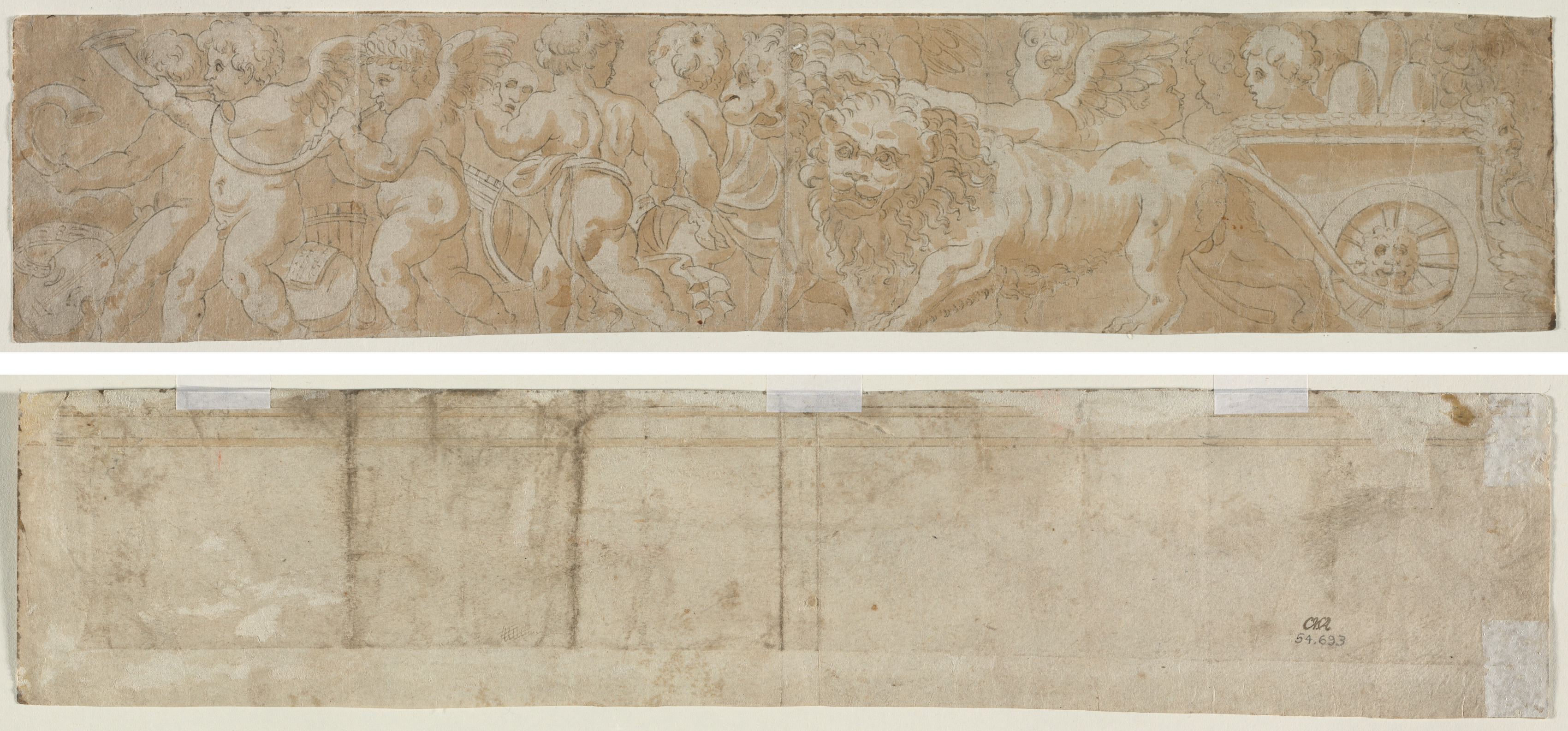 Chariot Drawn by Lions with Amorini (recto) Partial Architectural Study (verso) 