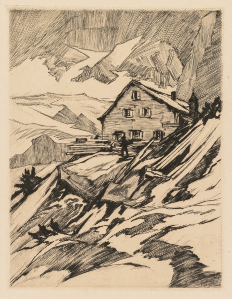 Coburgerhutte (Tirol) im Winter, Originalradierung) 
