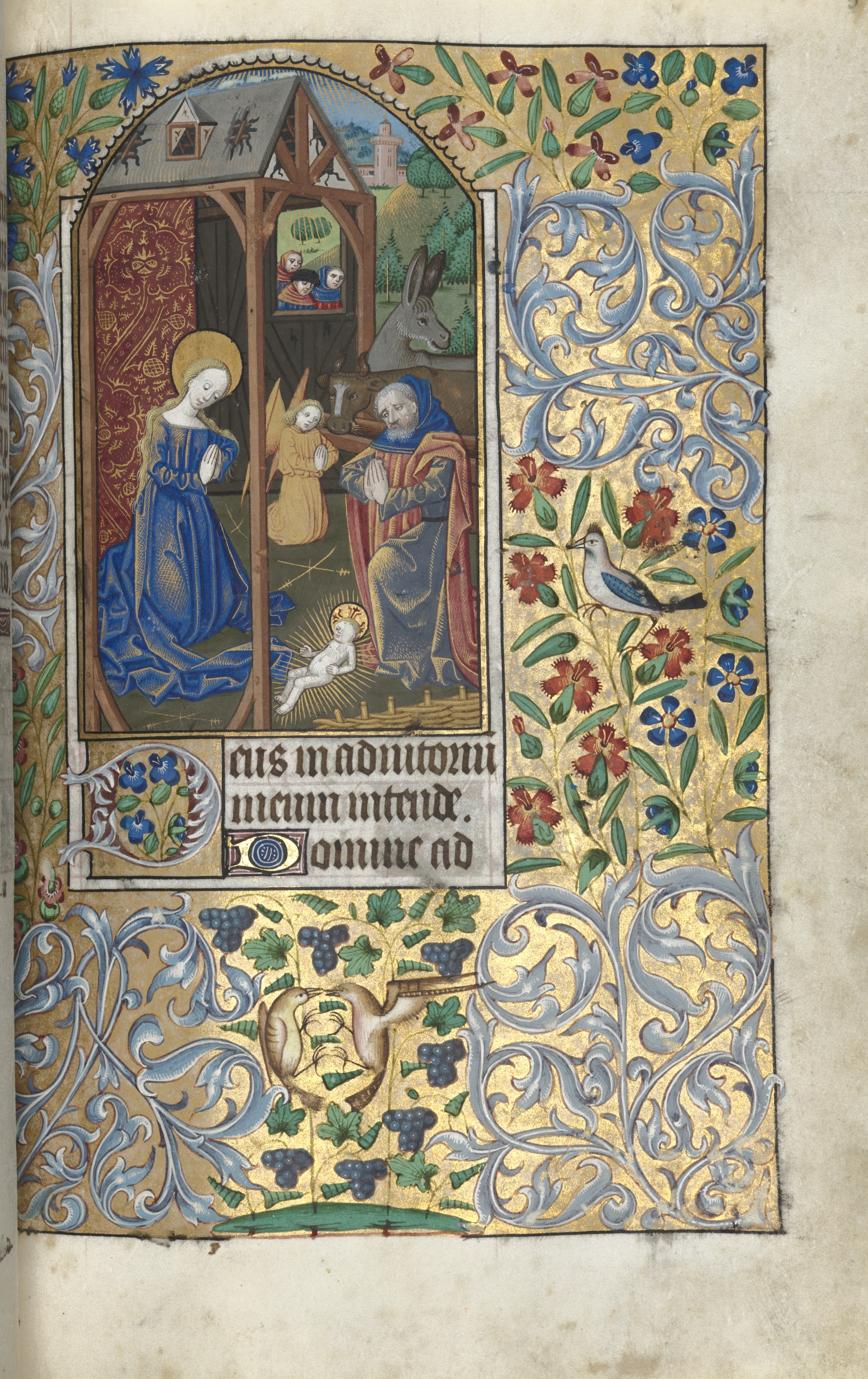 Book of Hours (Use of Rouen): fol. 56r, Adoration with Shepherds/Nativity