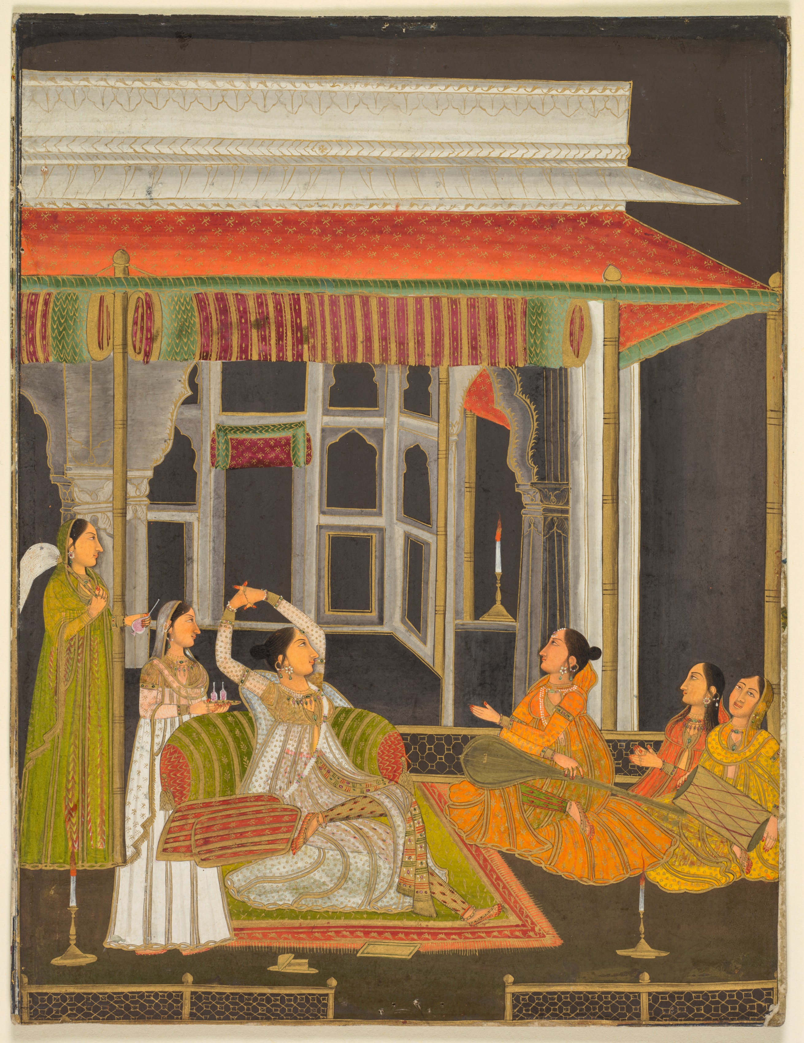 A Princess on a Terrace with Attendants at Night (recto)