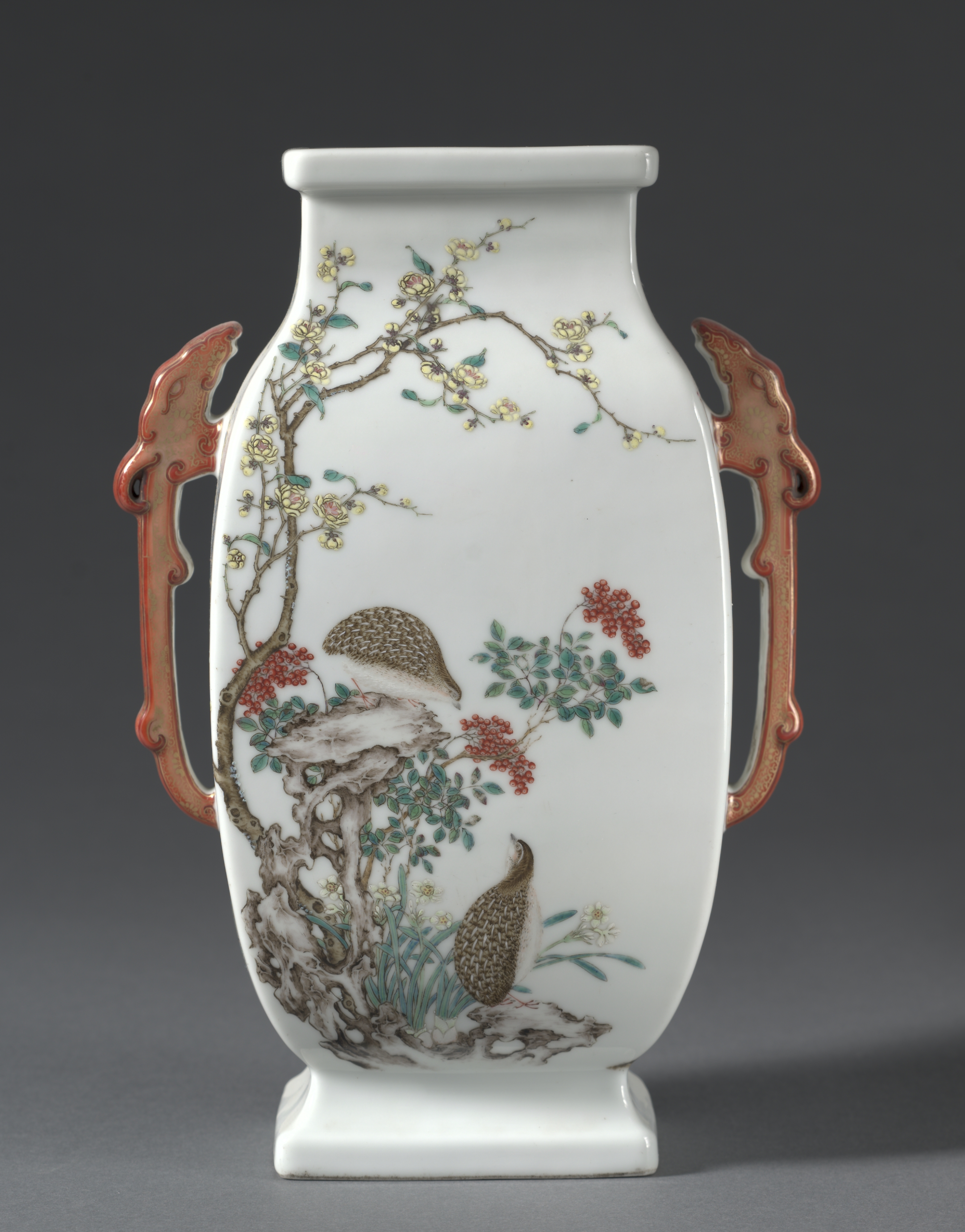 Vase with Chi-Dragon Handles and Flowers and Birds
