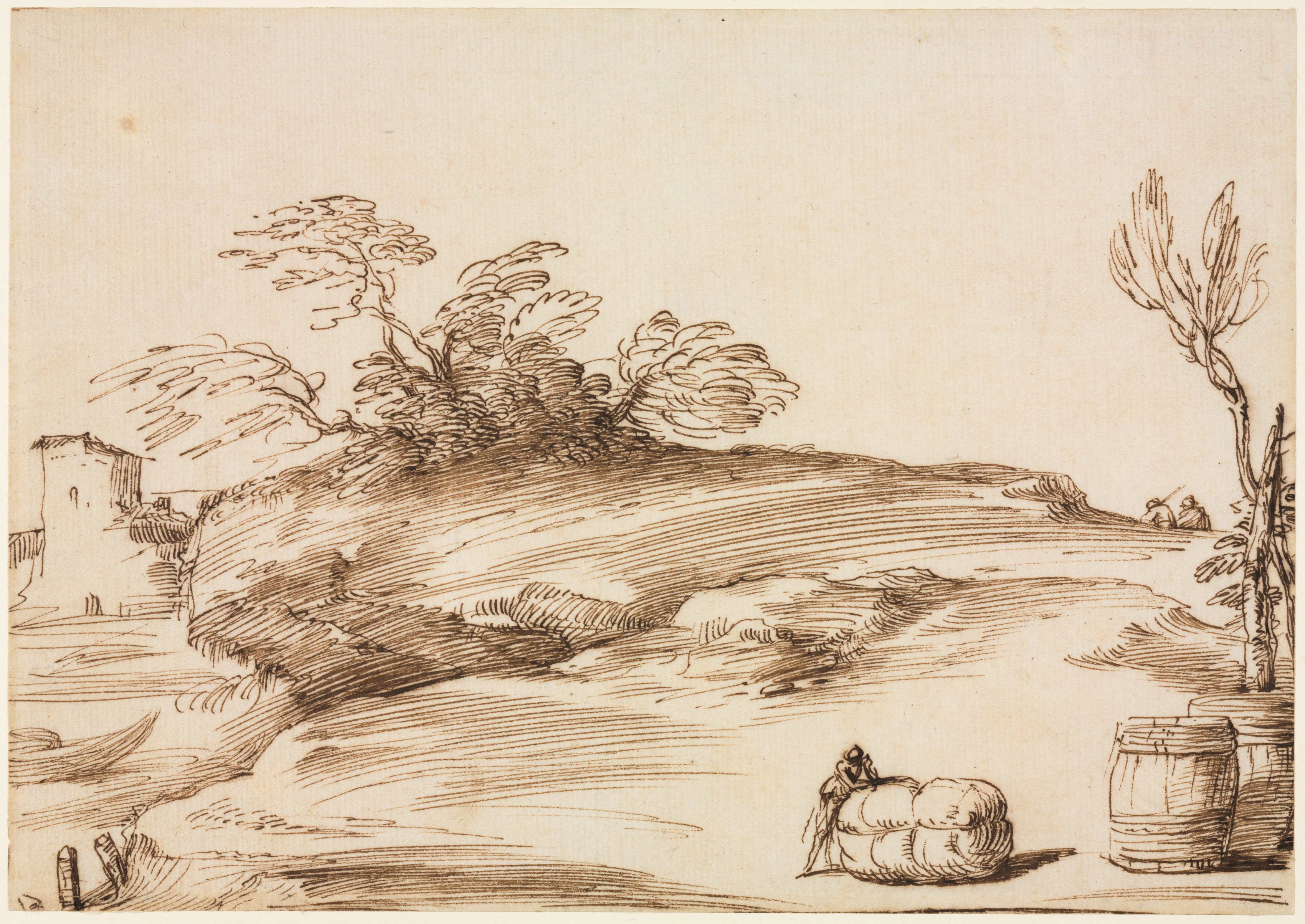 Landscape with a Man Leaning on a Bale