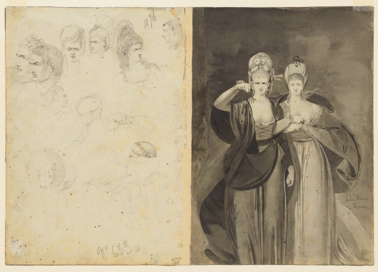 Sketches of Heads (verso, left); Two Women (verso, right)