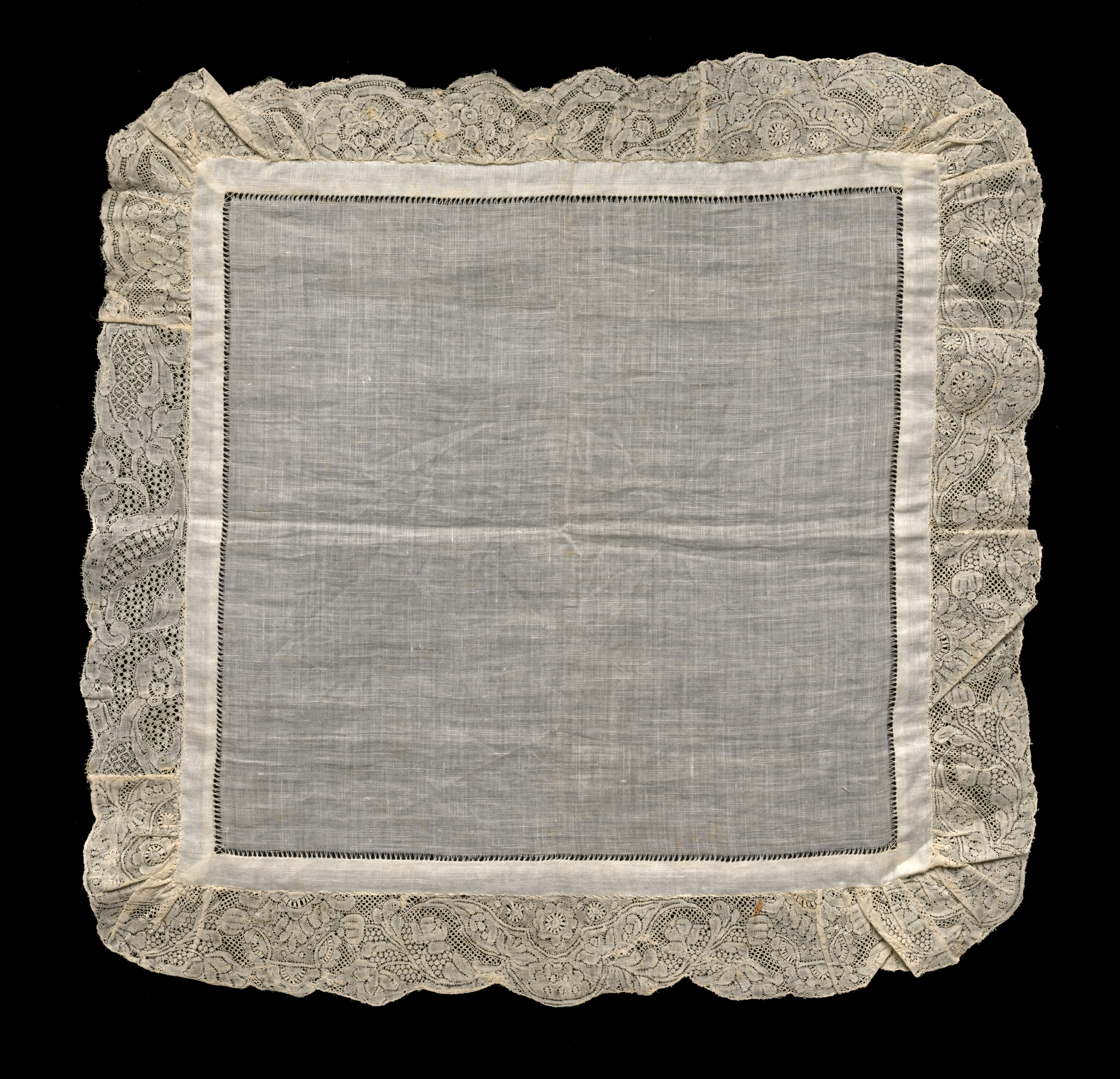 Bobbin Lace Hemstitched Handkerchief