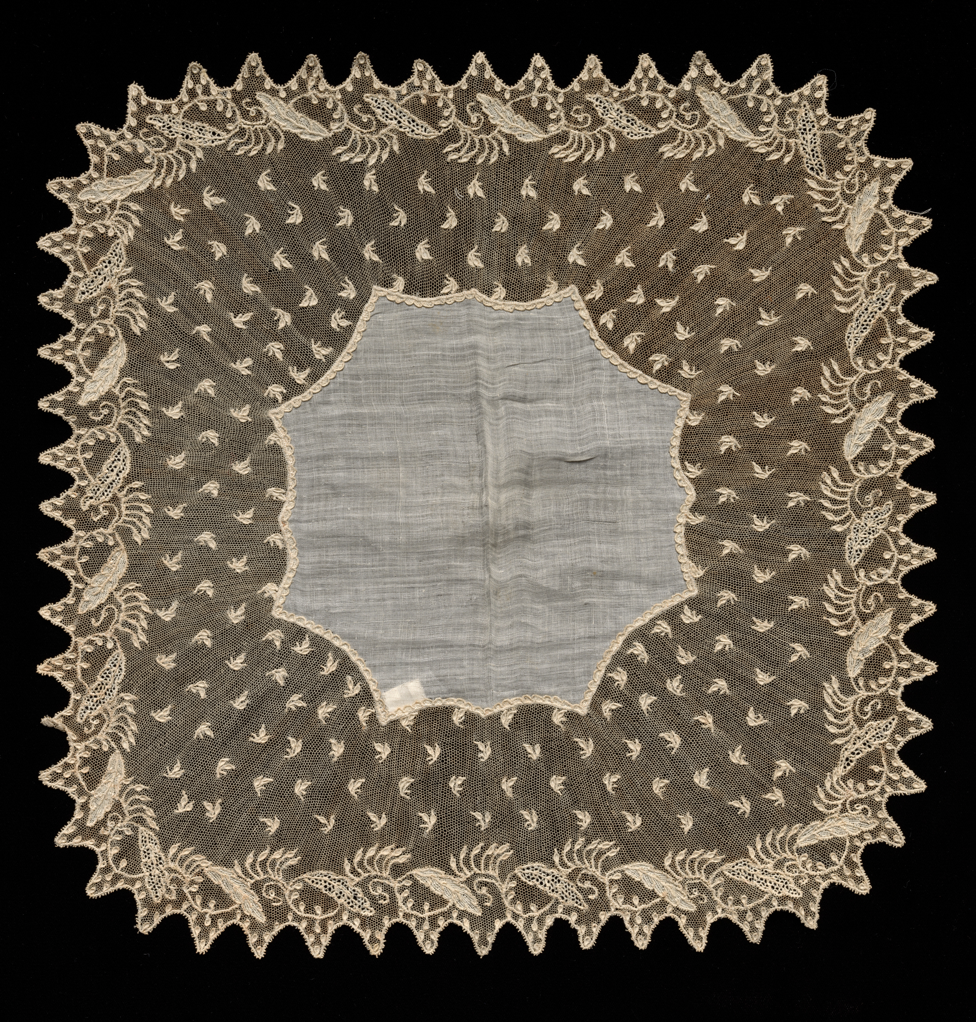 Embroidery and Needlepoint (Point Alençon) Lace Handkerchief