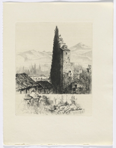 Frédéric Mistral: Mémoires et Recits by Frédéric Mistral: tower in landscape/ man and dead game (insert after p. 200)