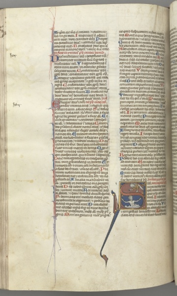Fol. 224v, Psalm 68, historiated initial S, David in the water appealing to God above
