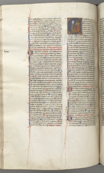 Fol. 227v, Psalm 80, historiated initial E, David hitting a carillon of hells