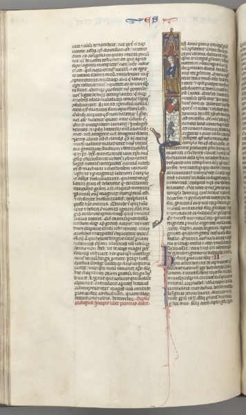 Fol. 174v, Ezra, historiated initial I, Cyrus directing the building of the Temple