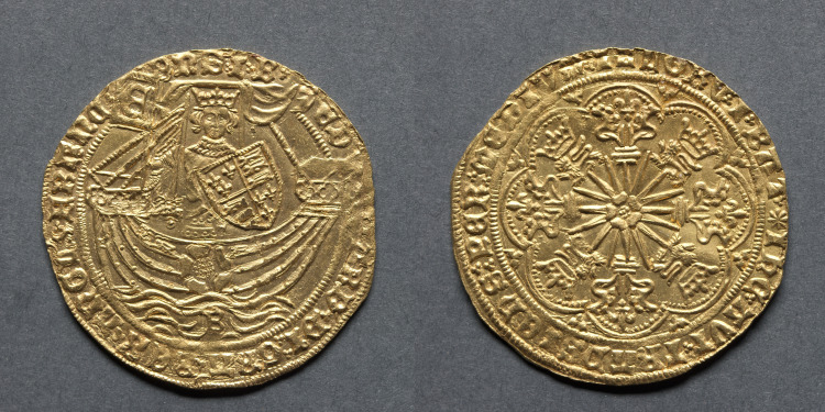 Ryal: Edward IV in Ship with a Shield of Arms and Rose (obverse); Sun with Fleurs (reverse)