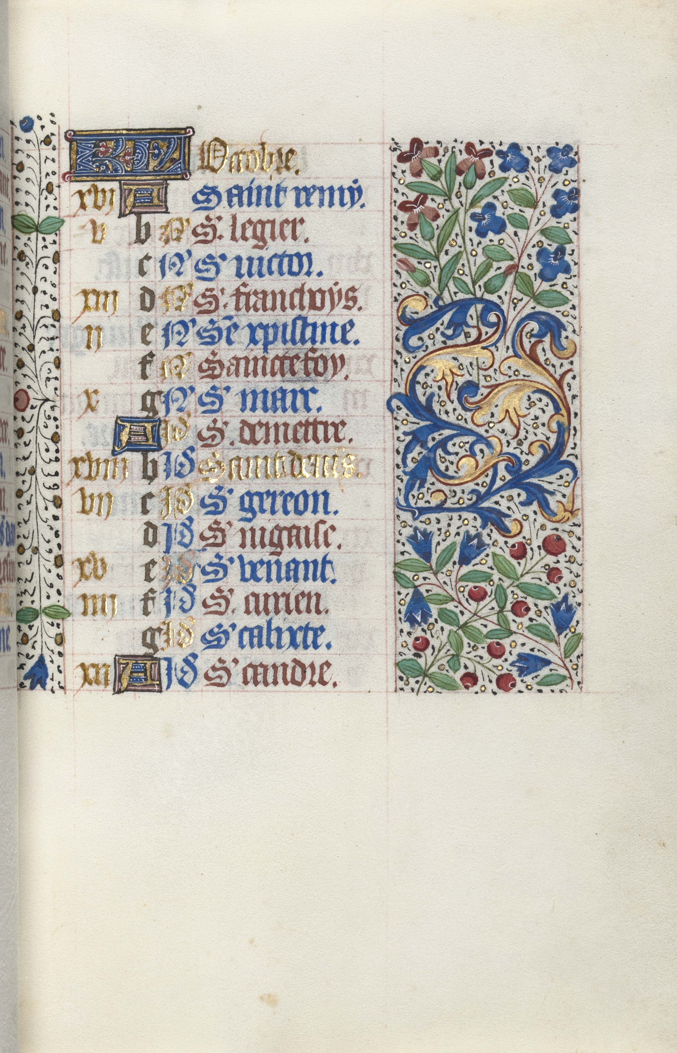 Book of Hours (Use of Rouen): fol. 10r, Calendar Page for October