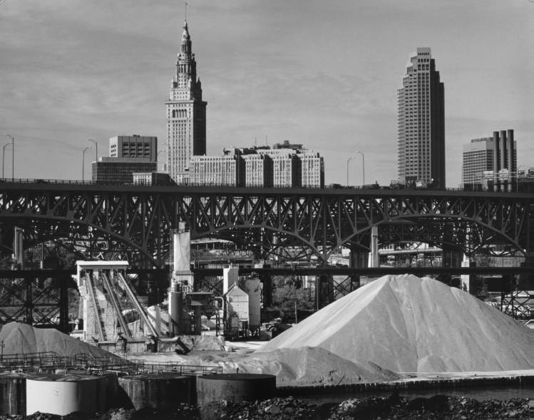 View from Railway Avenue and West 7th Street of Limestone and Concrete Sand, the Innerbelt, and Downtown