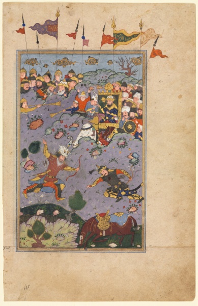 Rustam meets the challenge of Ashkabus, from a Shah-nama (Book of Kings) of Firdausi (Persian, about 934–1020)