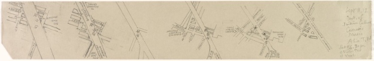 A Page of maps showing where the artist stood while working on the four partsof "Under the Gowanus on Hamilton Avenue"