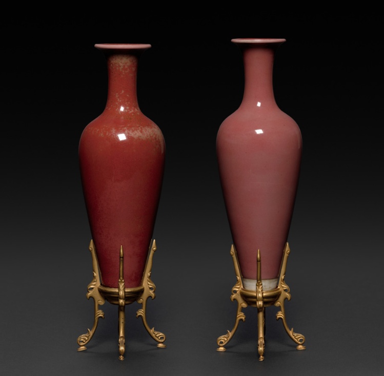 Pair of Bottles with Peach Bloom Glaze