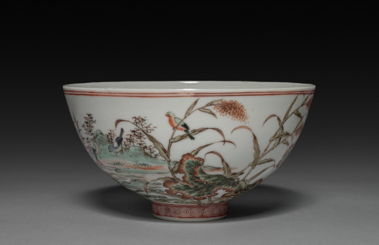 Bowl with Waterfowl on a Lotus Pond