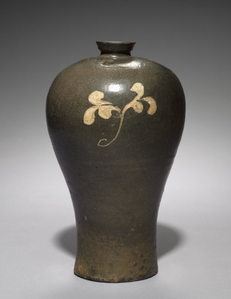 Iron-glazed Prunus Vase with Inlaid Floral Design