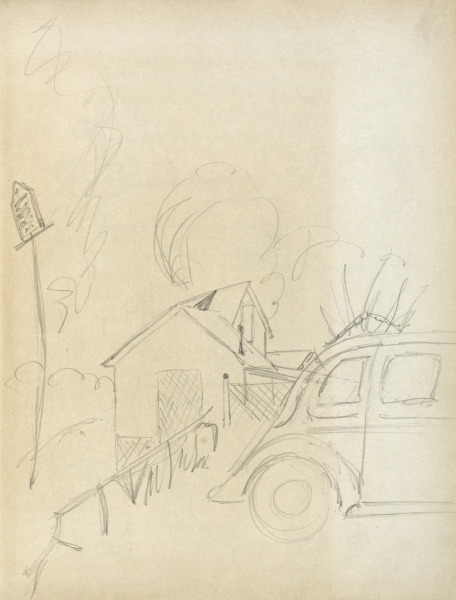 Sketchbook #1: House, automobile, birdhouse (page 15)