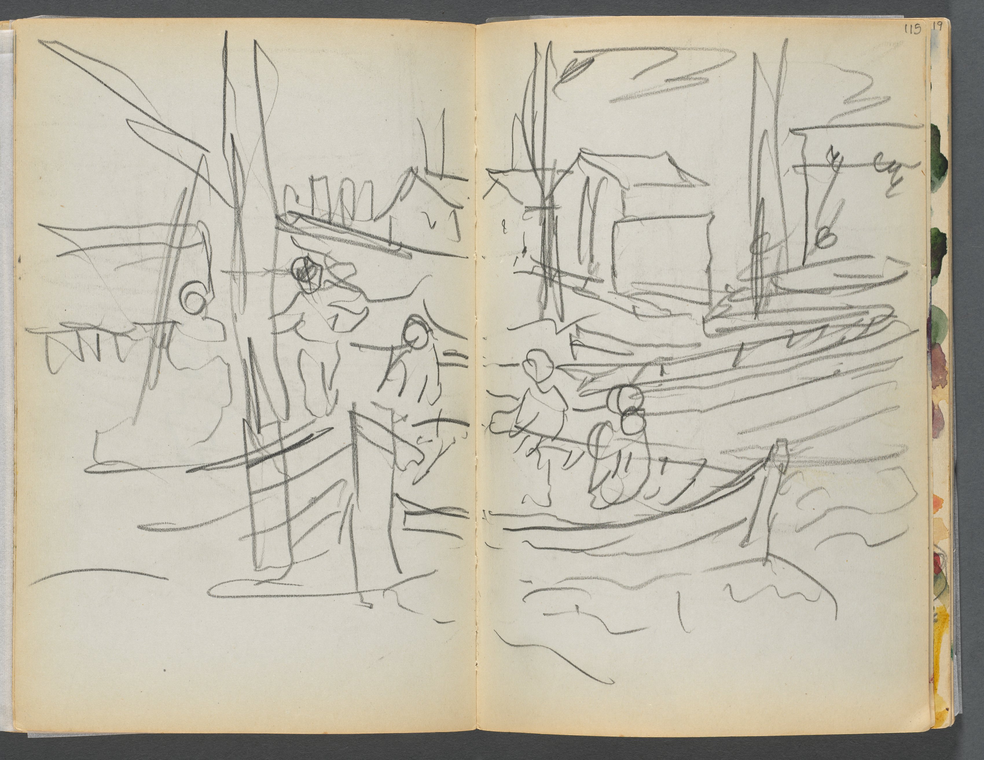 Sketchbook- The Granite Shore Hotel, Rockport, page 114 &115: Figures on a Sailboat 