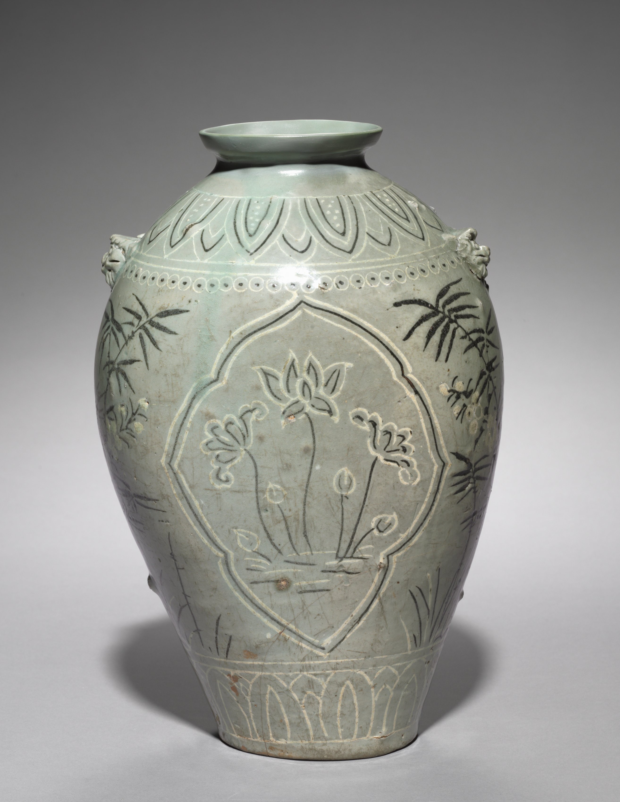 Vase with Inlaid Lotus, Plum, and Bamboo Design