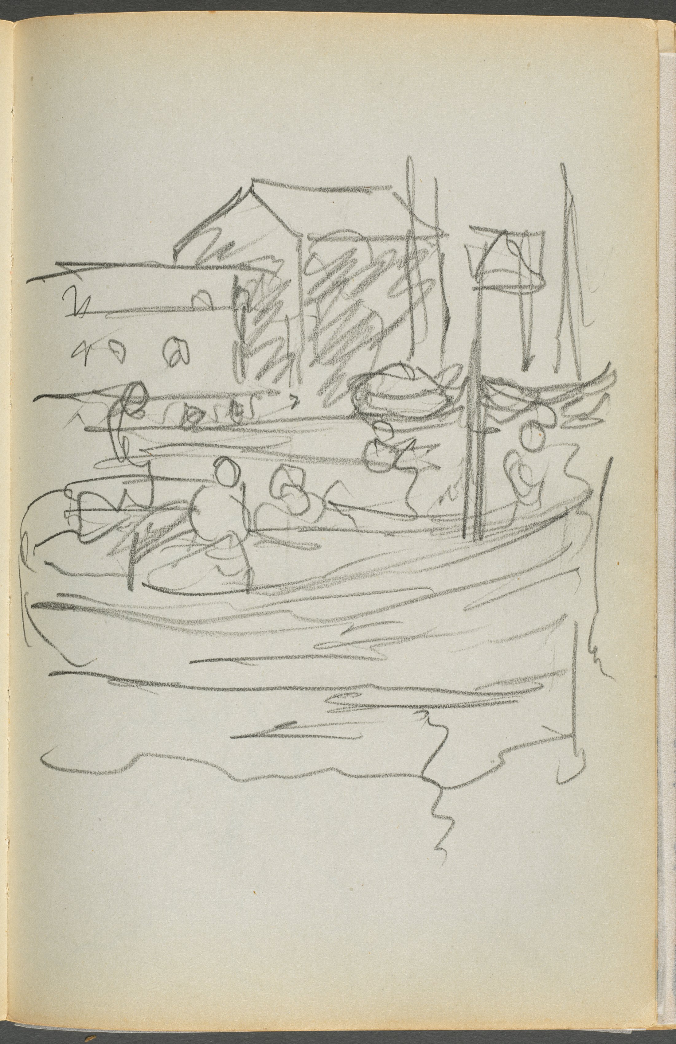 Sketchbook- The Granite Shore Hotel, Rockport, page 108: Figures in a Boat 