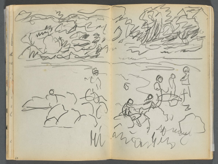 Sketchbook- The Granite Shore Hotel, Rockport, page 068 & 69: Beach View with Figures 