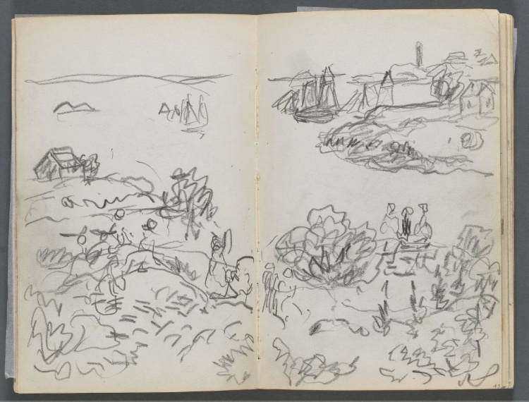Sketchbook, The Dells, N° 127, page 042 & 43: Cove with Boats and Figures