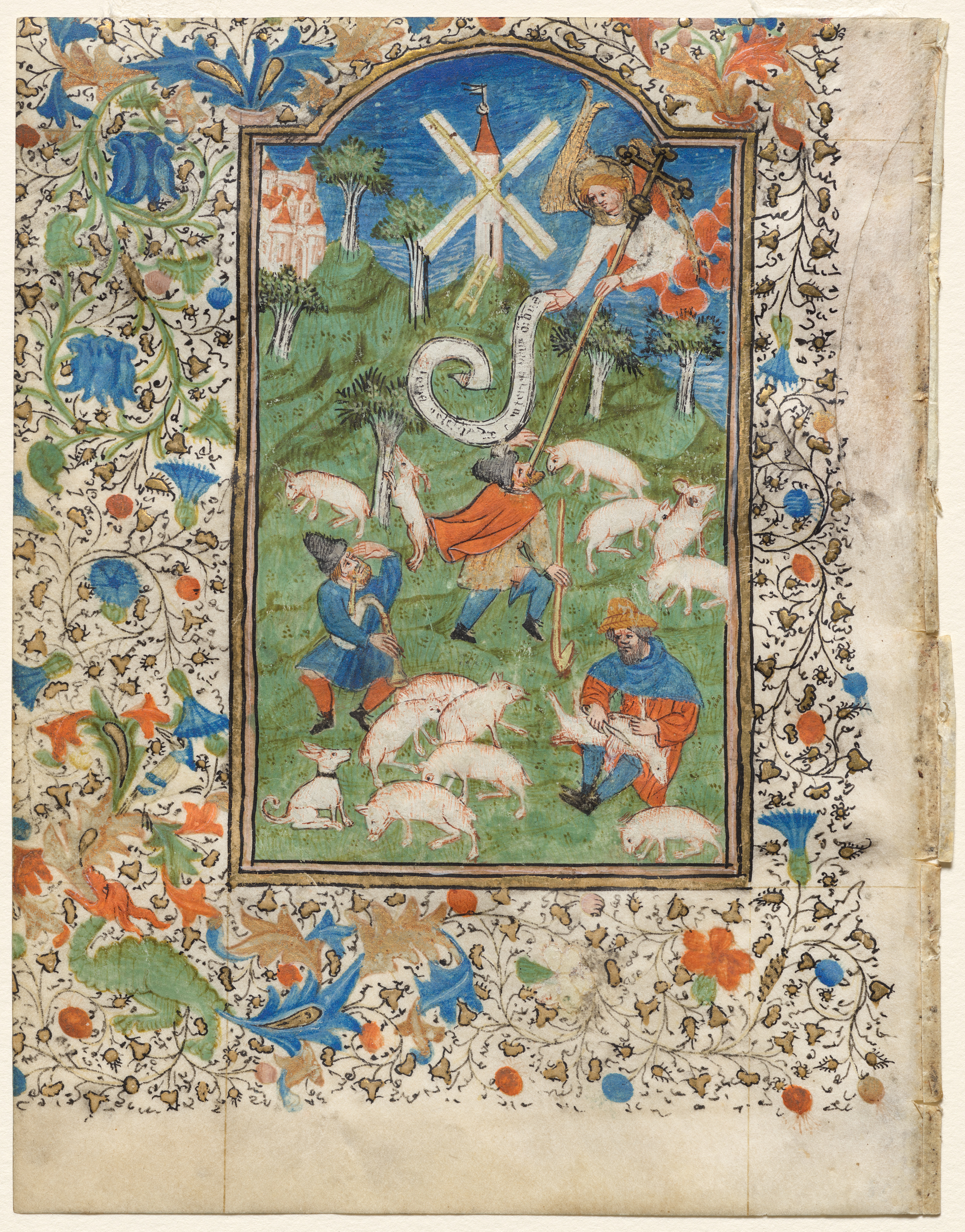 Annunciation to the Shepherds: Leaf from a Book of Hours (1 of 6 Excised Leaves)
